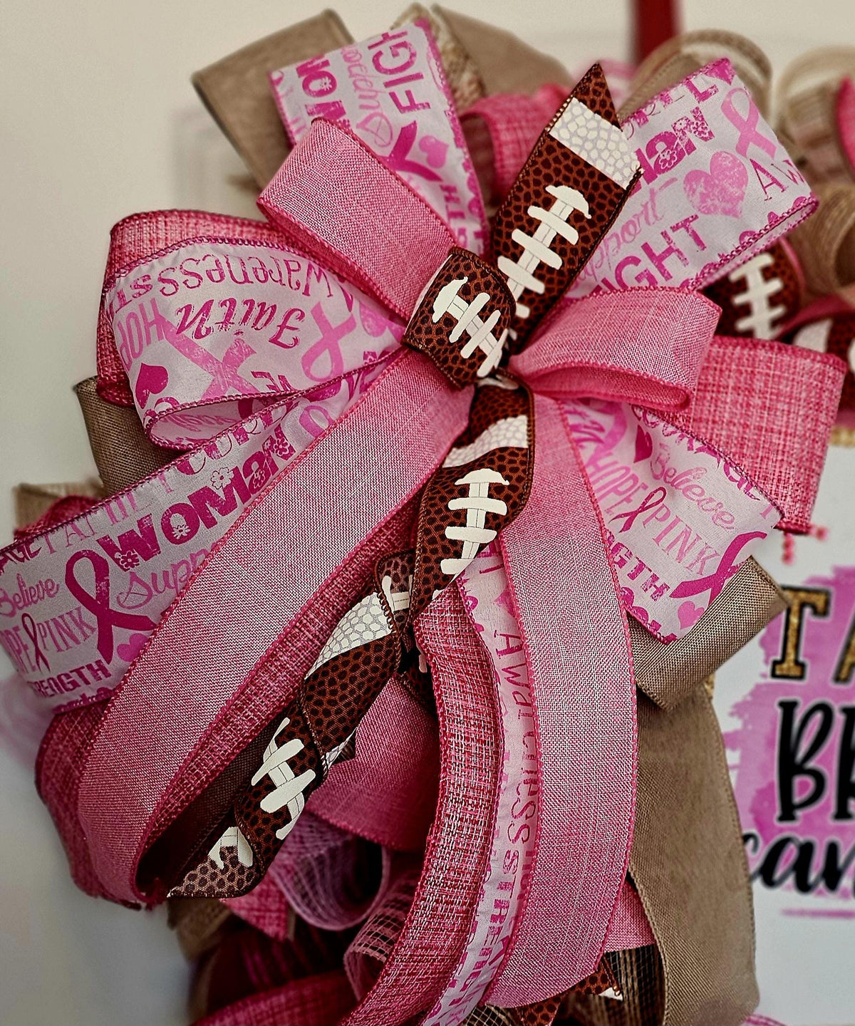 Tackle Breast Cancer Wreath | Pink Football Awareness Door Decor