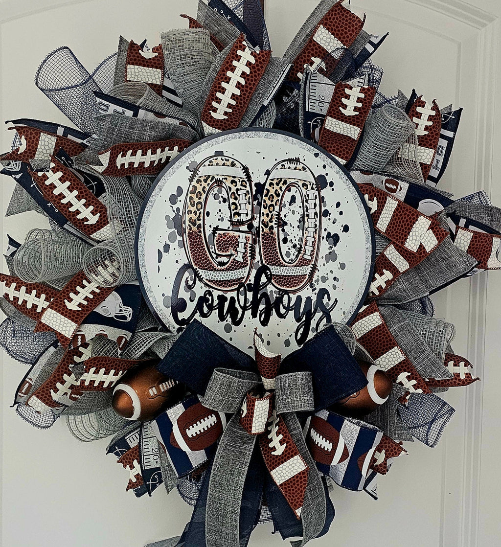 Cowboys Football Wreath, Blue and Silver, Game Day Door Decor