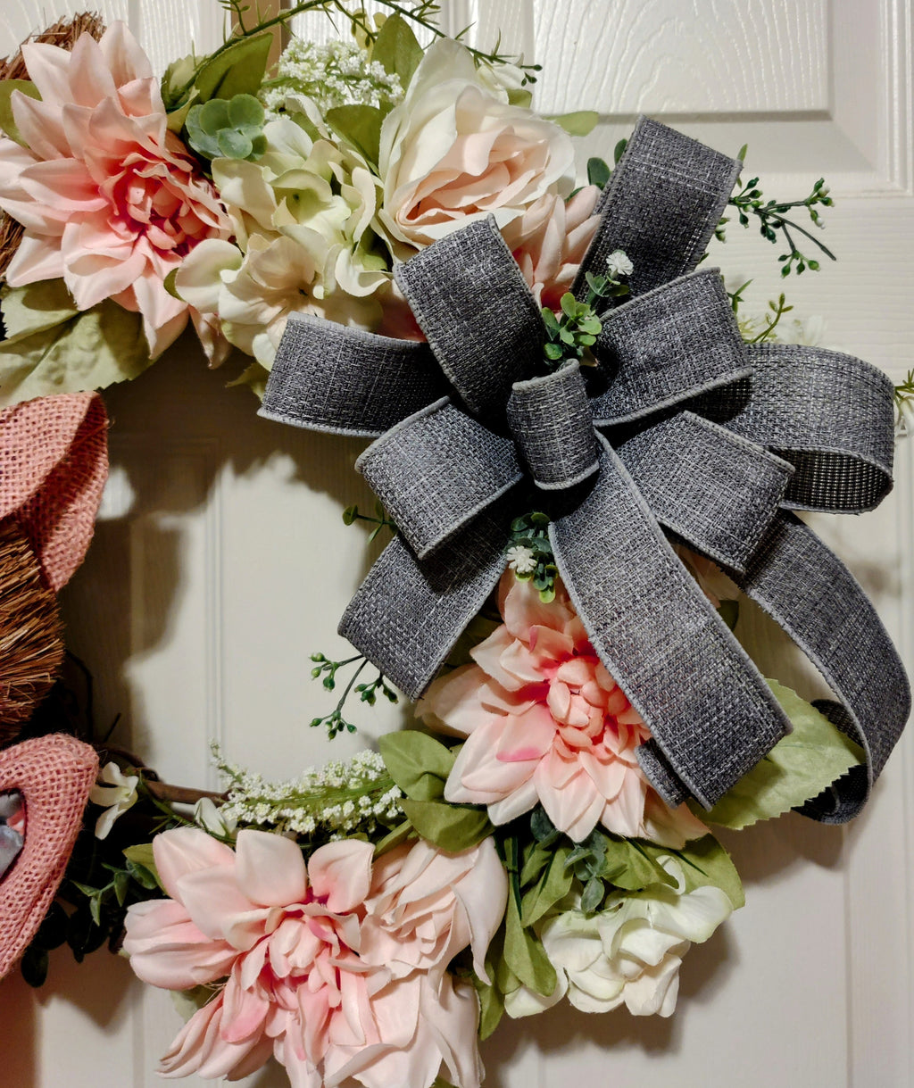 Floral Bunny Spring Wreath, 14-inch Grapevine Wreath