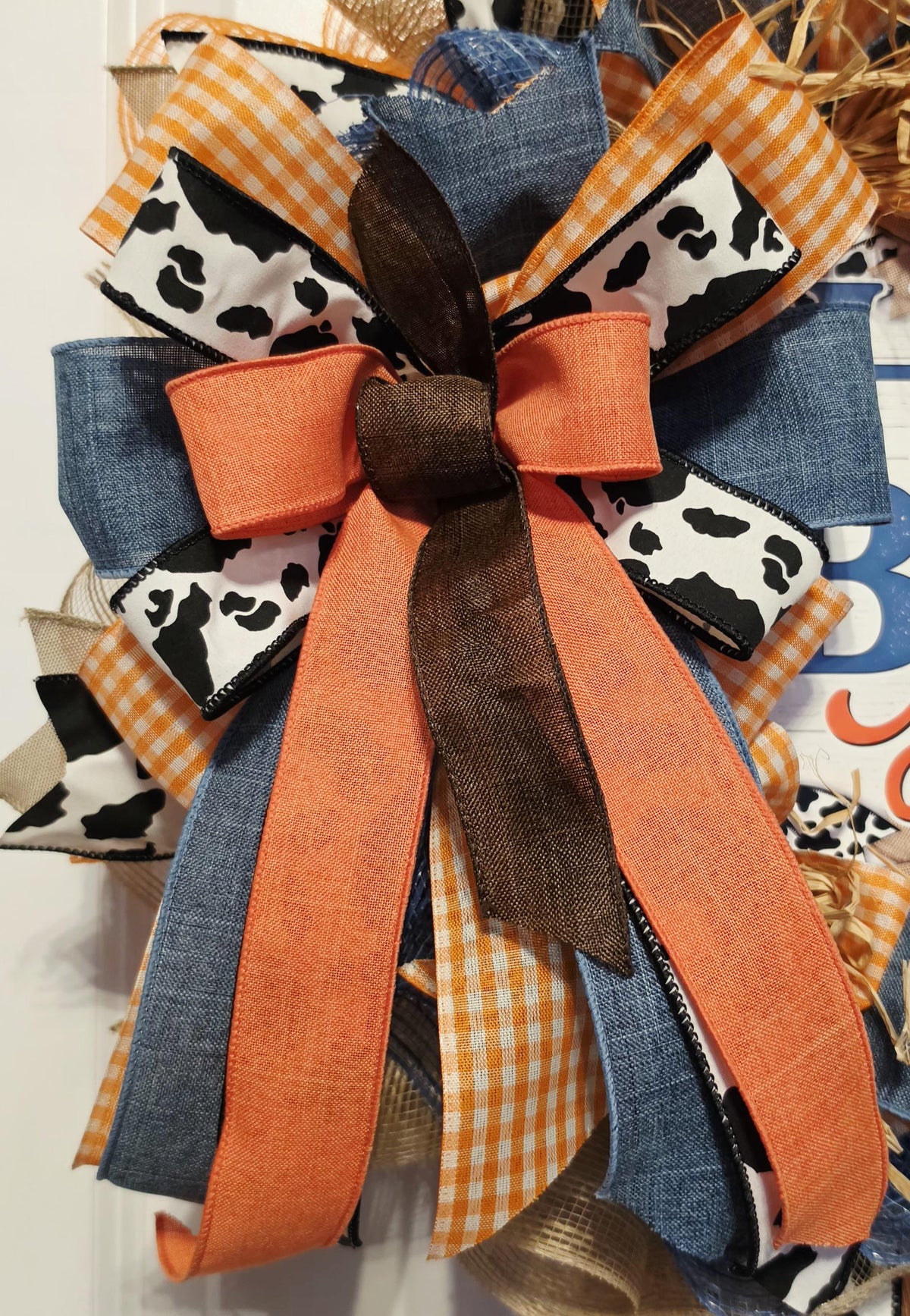 Western Halloween Wreath, Cowboy Ghost Cow Print Door Decor