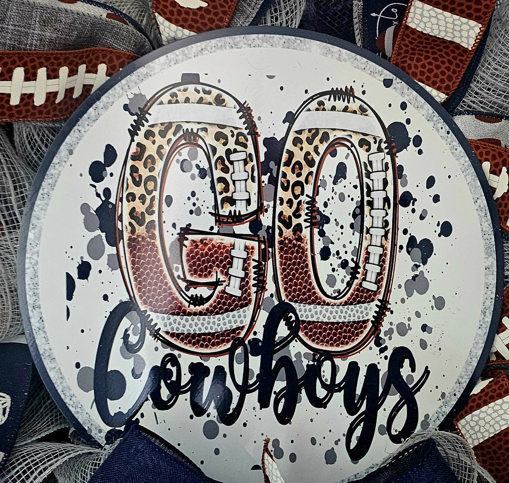 Cowboys Football Wreath, Blue and Silver, Game Day Door Decor